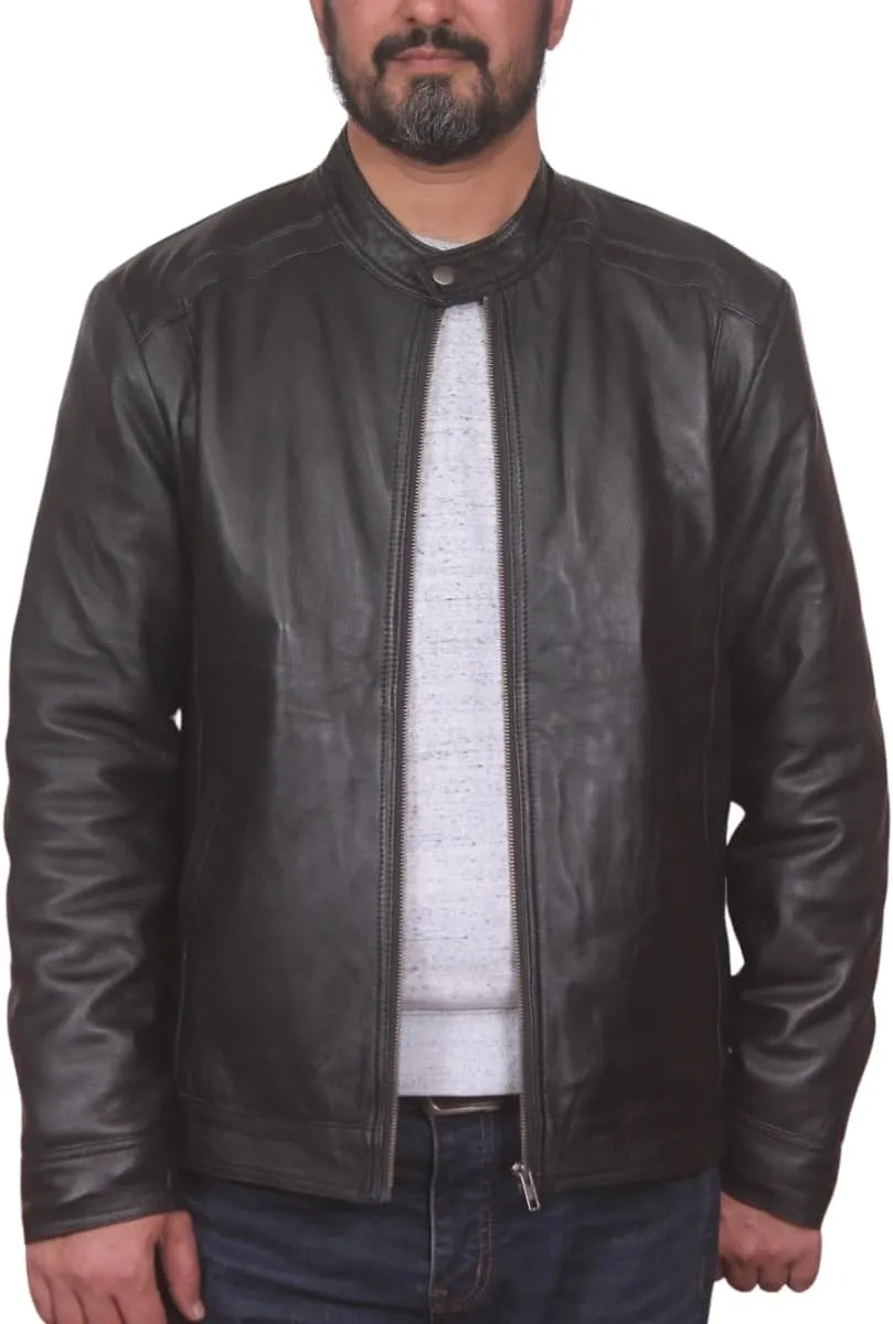 100% Genuine Soft Sheepskin Leather Jackets for Men, Motorcycle Jacket Mens Winter Jacket, Windproof Mens Coat