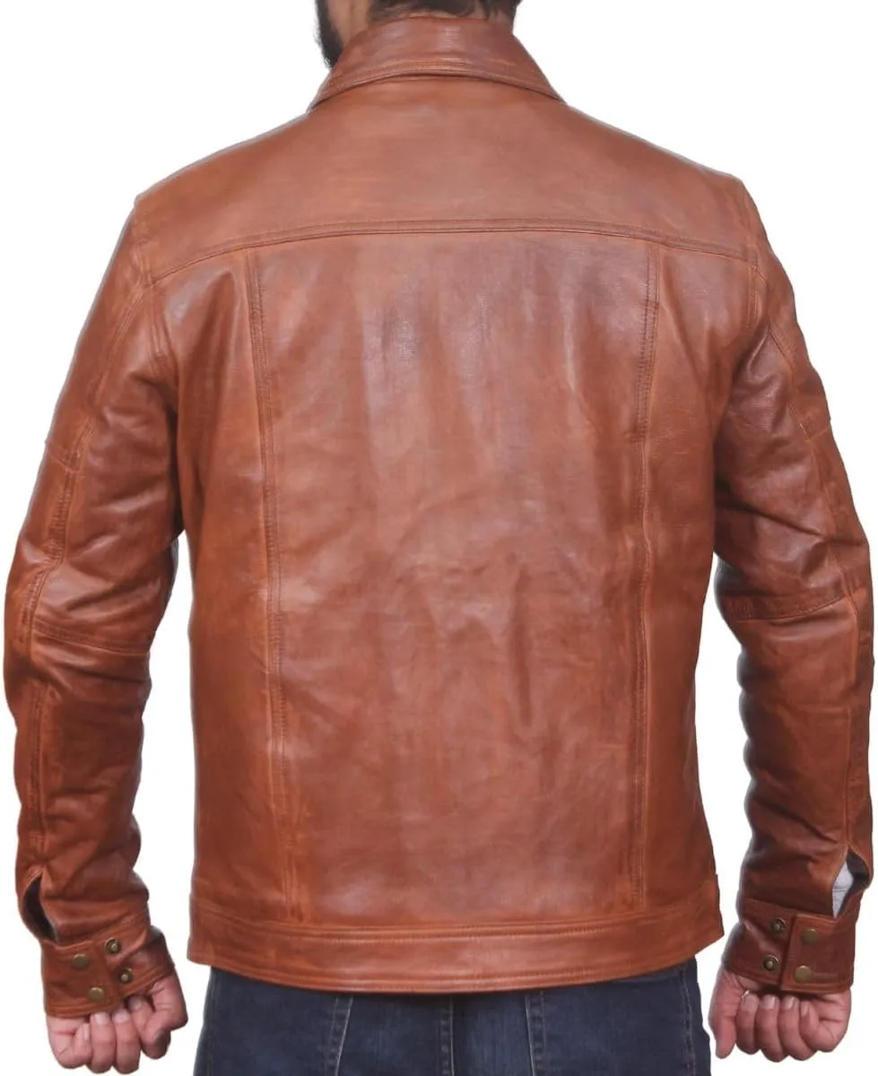 100% Genuine Soft Sheepskin Leather Jackets for Men, Motorcycle Jacket Mens Winter Jacket, Windproof Mens Coat