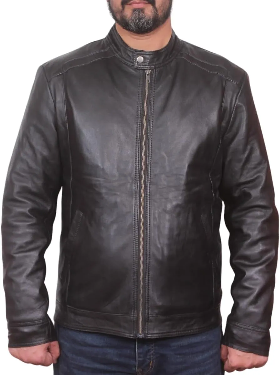 100% Genuine Soft Sheepskin Leather Jackets for Men, Motorcycle Jacket Mens Winter Jacket, Windproof Mens Coat