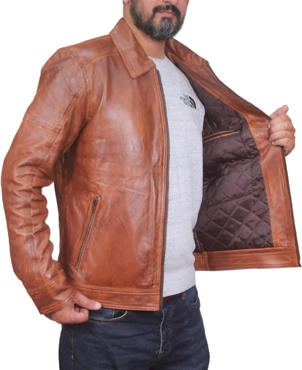 100% Genuine Soft Sheepskin Leather Jackets for Men, Motorcycle Jacket Mens Winter Jacket, Windproof Mens Coat