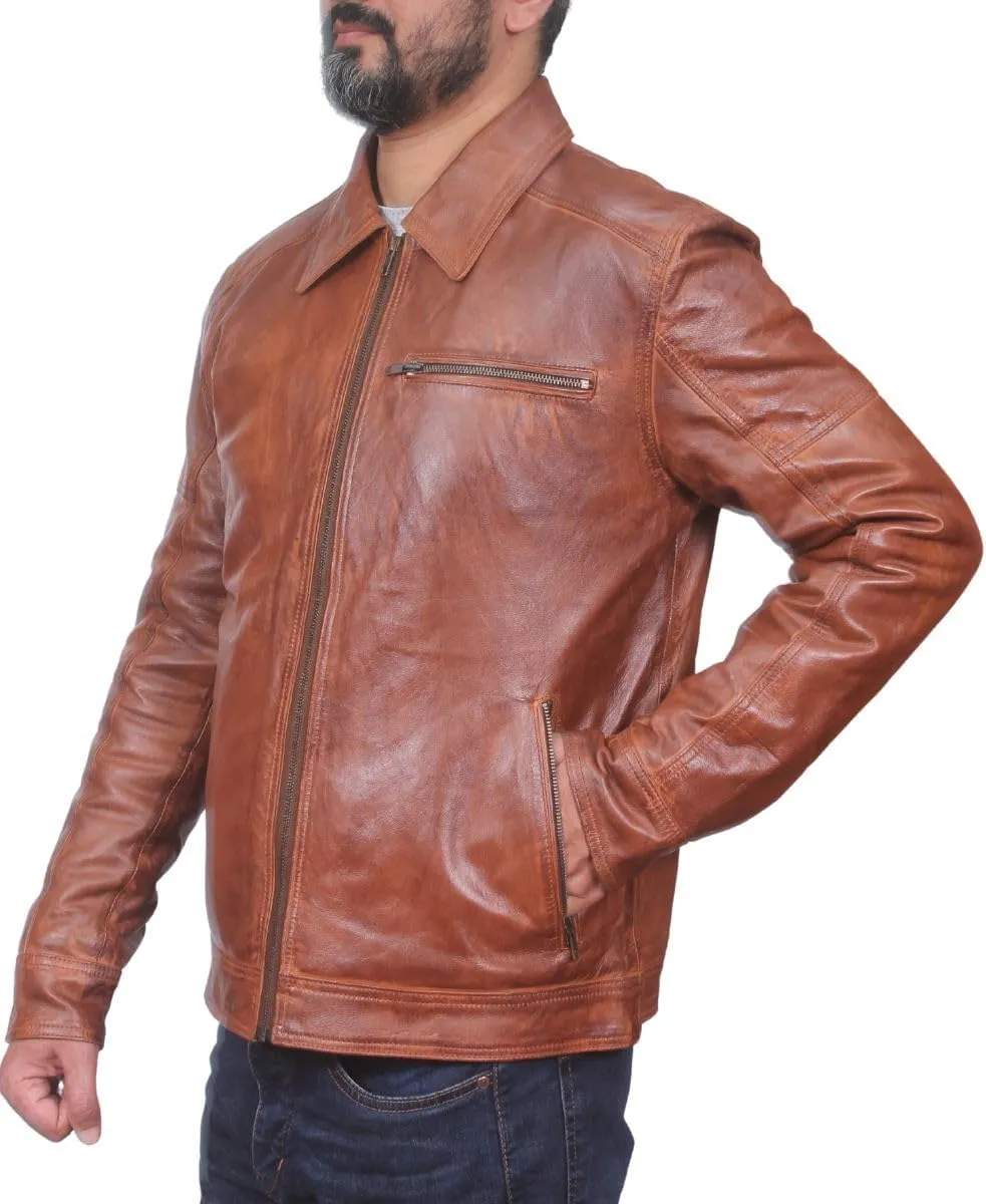100% Genuine Soft Sheepskin Leather Jackets for Men, Motorcycle Jacket Mens Winter Jacket, Windproof Mens Coat