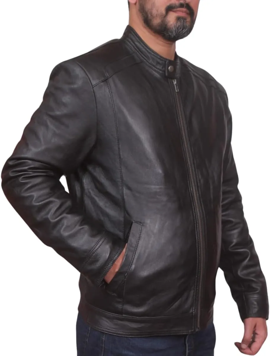 100% Genuine Soft Sheepskin Leather Jackets for Men, Motorcycle Jacket Mens Winter Jacket, Windproof Mens Coat