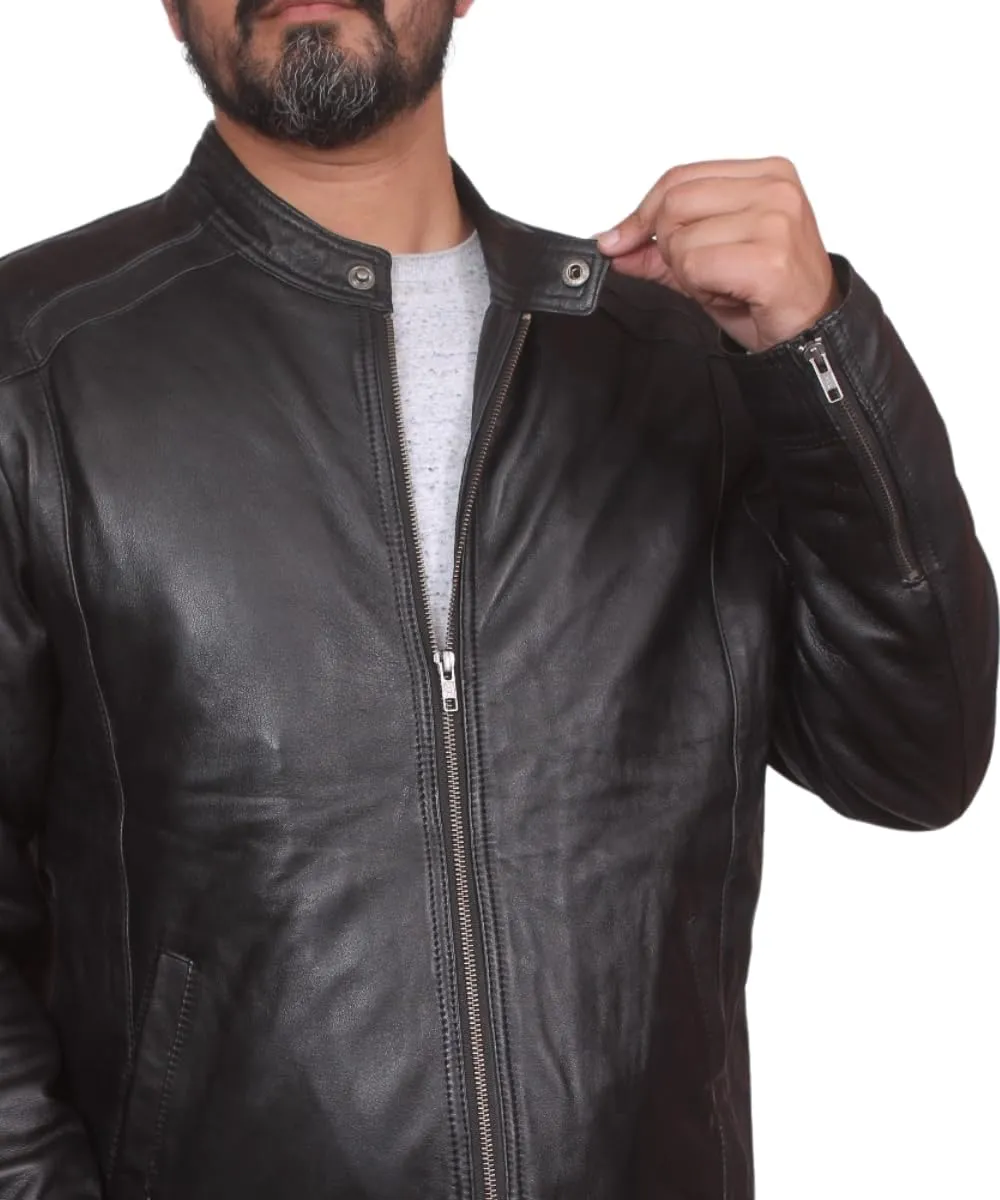 100% Genuine Soft Sheepskin Leather Jackets for Men, Motorcycle Jacket Mens Winter Jacket, Windproof Mens Coat