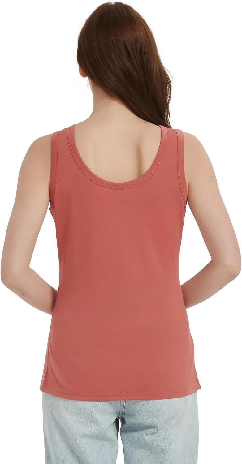 100% Merino Wool Tank Top for Women, Scoop Neck, Active Lightweight Breathable Undershirt, No-Odor Base Layer