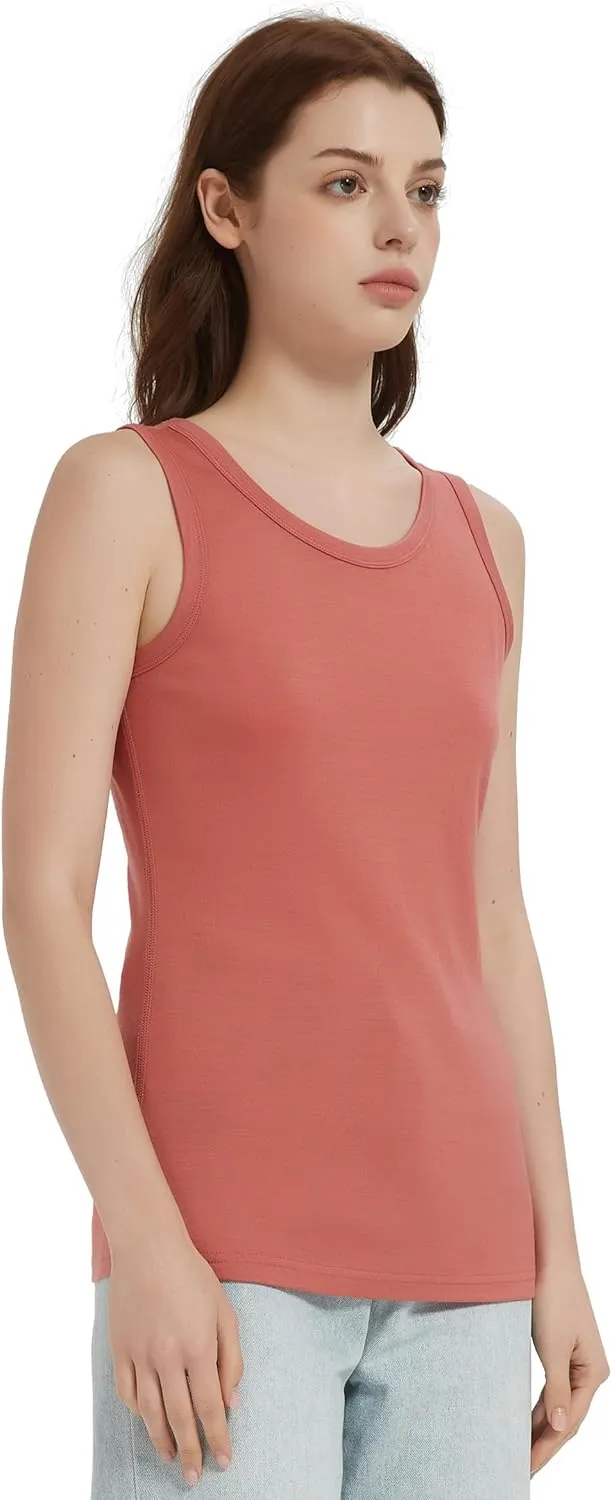 100% Merino Wool Tank Top for Women, Scoop Neck, Active Lightweight Breathable Undershirt, No-Odor Base Layer