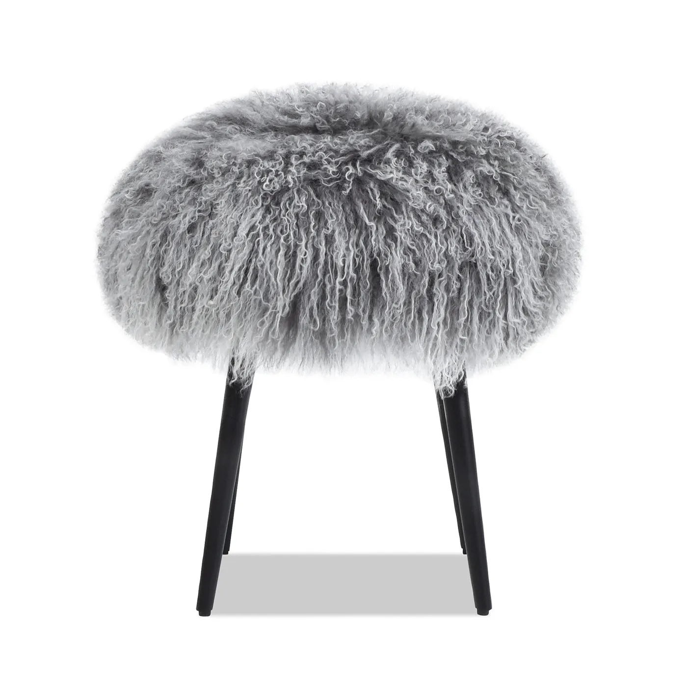 16" Gray Mongolian Sheepskin Ottoman - Elegant Design, Durable Frame
