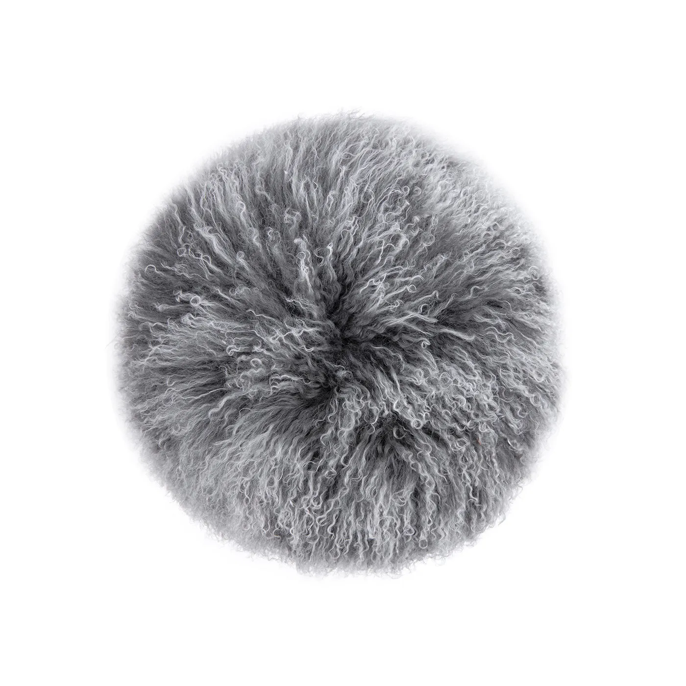 16" Gray Mongolian Sheepskin Ottoman - Elegant Design, Durable Frame