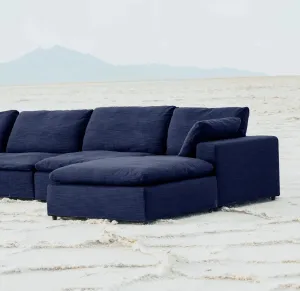 17" Modern Luxe Ottoman, Premium Fabric Upholstered Living Room Cube Ottoman, Navy
