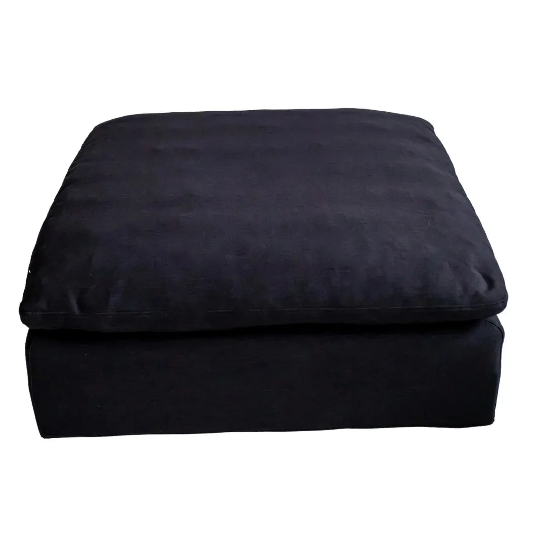 17" Modern Luxe Ottoman, Premium Fabric Upholstered Living Room Cube Ottoman, Navy