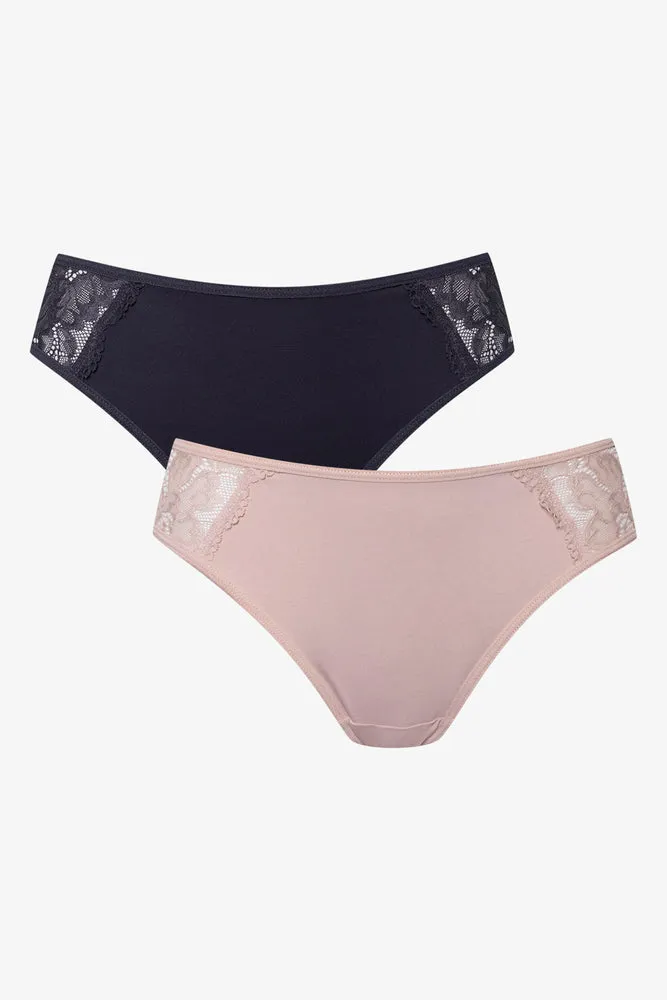 2 Pack Lace Trim Bikinis Black And Light Pink