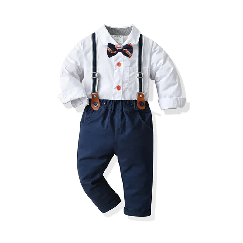 2 Pieces Set Baby Boys Birthday Party Bow Rompers And Solid Color Jumpsuits Wholesale 21110921