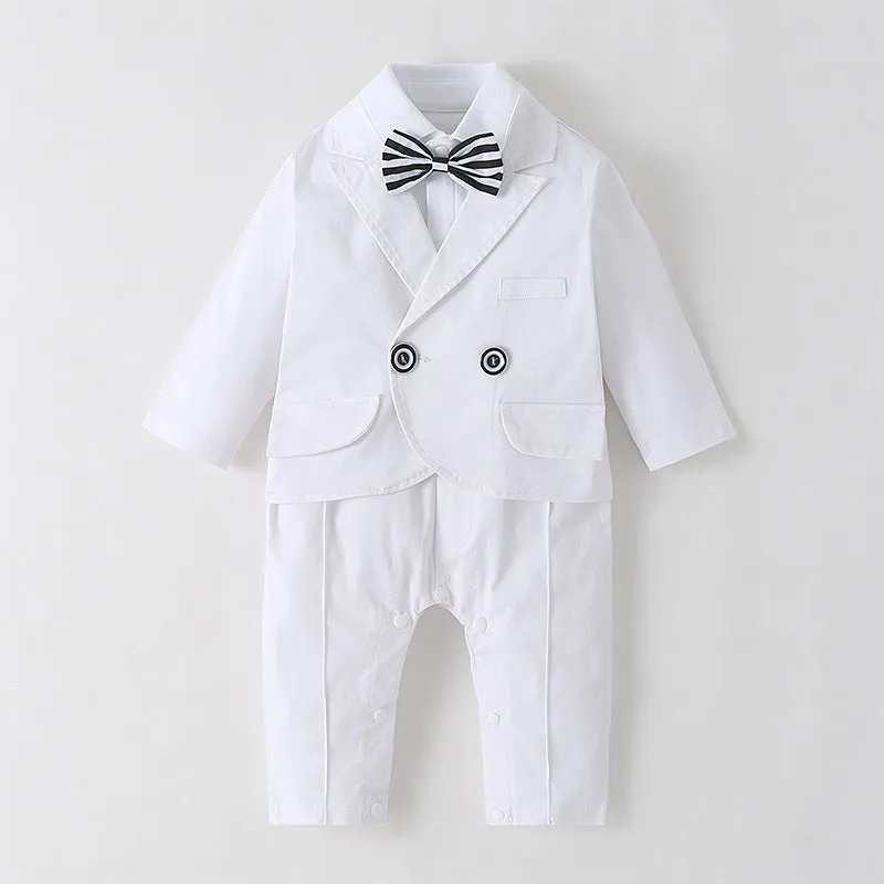 2 Pieces Set Baby Boys Birthday Party Solid Color Bow Jumpsuits And Blazers Wholesale 220616118