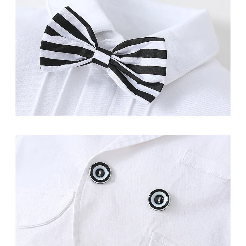 2 Pieces Set Baby Boys Birthday Party Solid Color Bow Jumpsuits And Blazers Wholesale 220616118