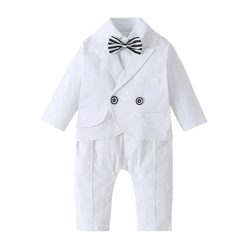 2 Pieces Set Baby Boys Birthday Party Solid Color Bow Jumpsuits And Blazers Wholesale 220616118