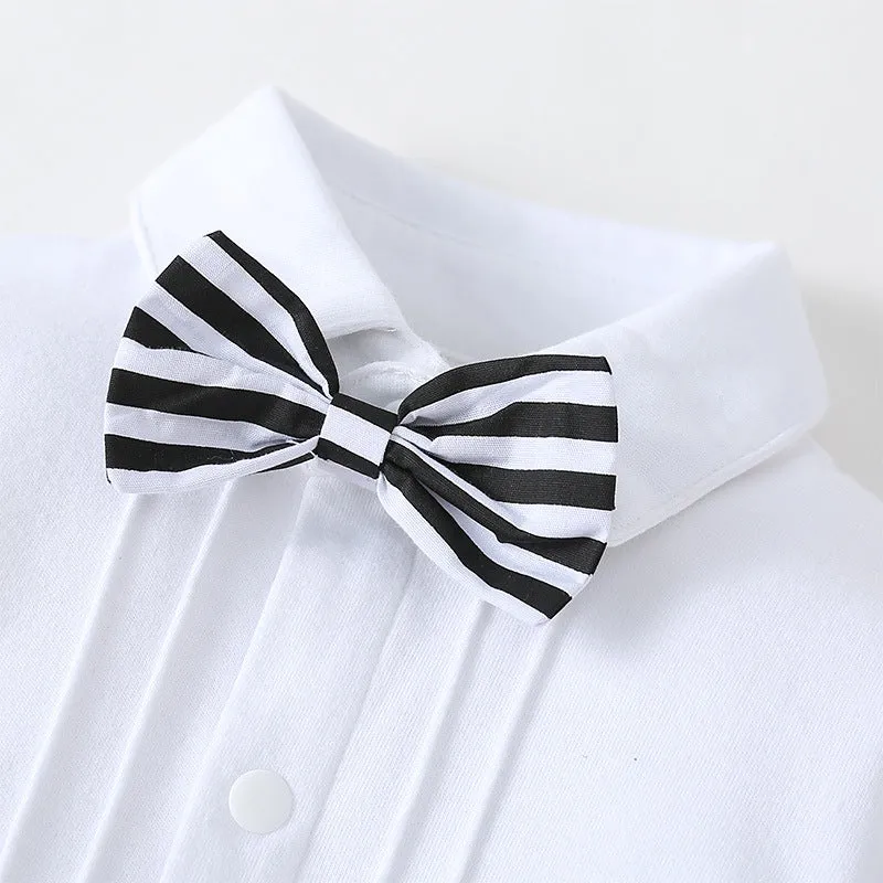 2 Pieces Set Baby Boys Birthday Party Solid Color Bow Jumpsuits And Blazers Wholesale 220616118