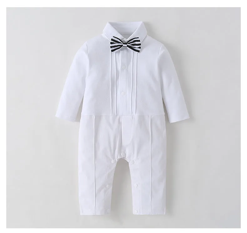 2 Pieces Set Baby Boys Birthday Party Solid Color Bow Jumpsuits And Blazers Wholesale 220616118