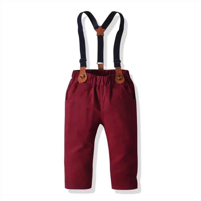 2 Pieces Set Baby Kid Boys Birthday Party Checked Bow Shirts And Solid Color Jumpsuits Wholesale 211109448