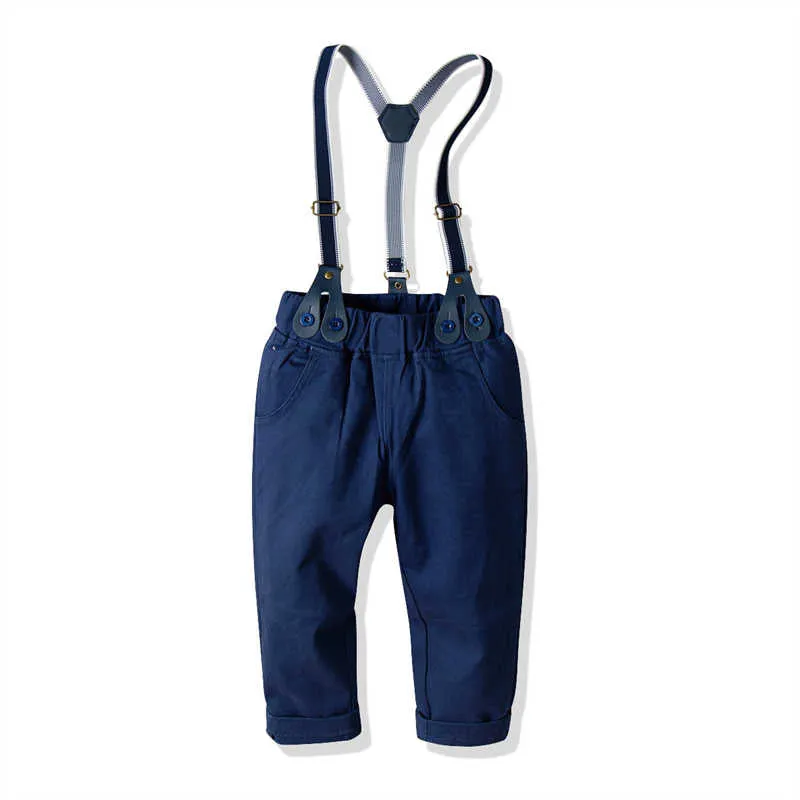 2 Pieces Set Baby Kid Boys Birthday Party Checked Bow Shirts And Solid Color Jumpsuits Wholesale 211109451