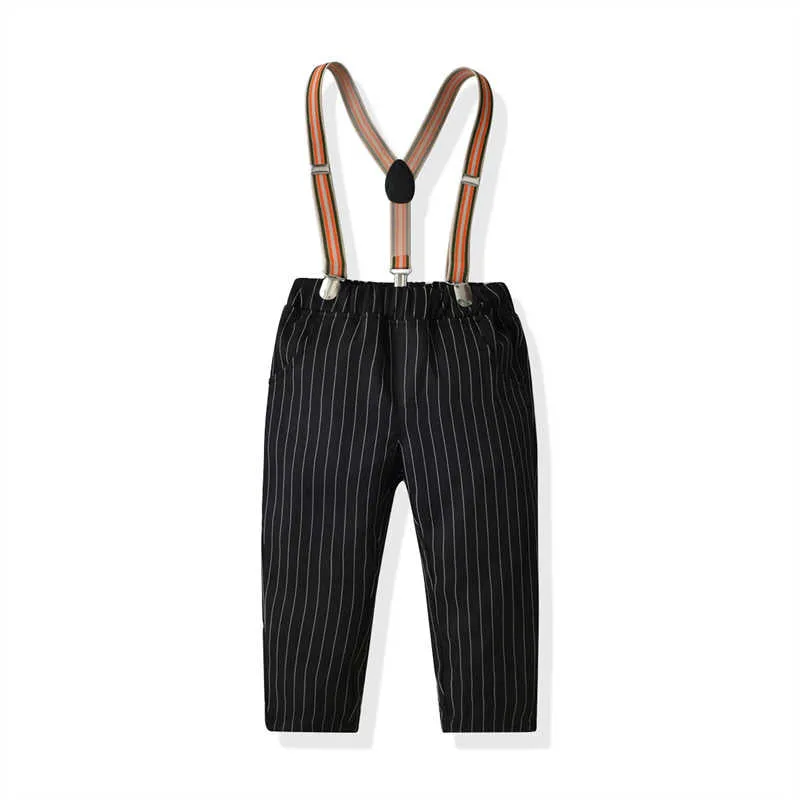 2 Pieces Set Baby Kid Boys Birthday Party Checked Bow Shirts And Striped Jumpsuits Wholesale 211109482