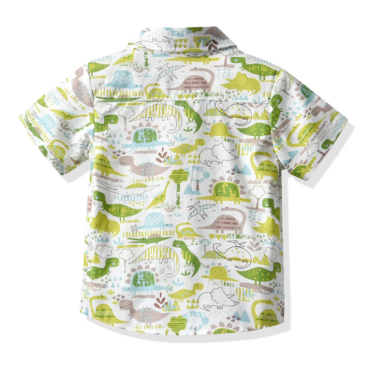 2 Pieces Set Baby Kid Boys Birthday Party Dinosaur Bow Print Shirts And Solid Color Rompers Wholesale 211109209