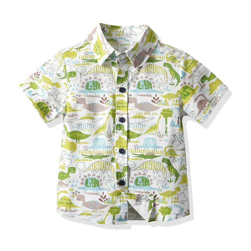 2 Pieces Set Baby Kid Boys Birthday Party Dinosaur Bow Print Shirts And Solid Color Rompers Wholesale 211109209
