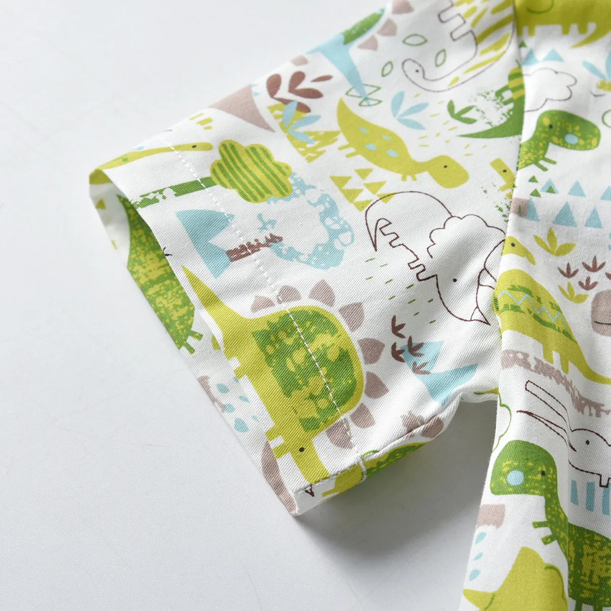 2 Pieces Set Baby Kid Boys Birthday Party Dinosaur Bow Print Shirts And Solid Color Rompers Wholesale 211109209