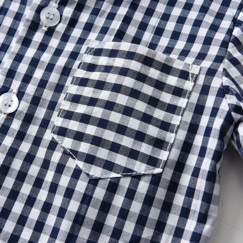 2 Pieces Set Baby Kid Boys Checked Bow Shirts And Solid Color Suits Rompers Wholesale 230308397