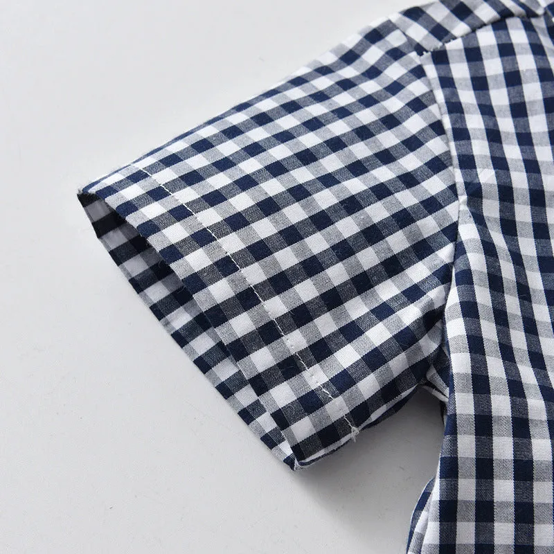 2 Pieces Set Baby Kid Boys Checked Bow Shirts And Solid Color Suits Rompers Wholesale 230308397