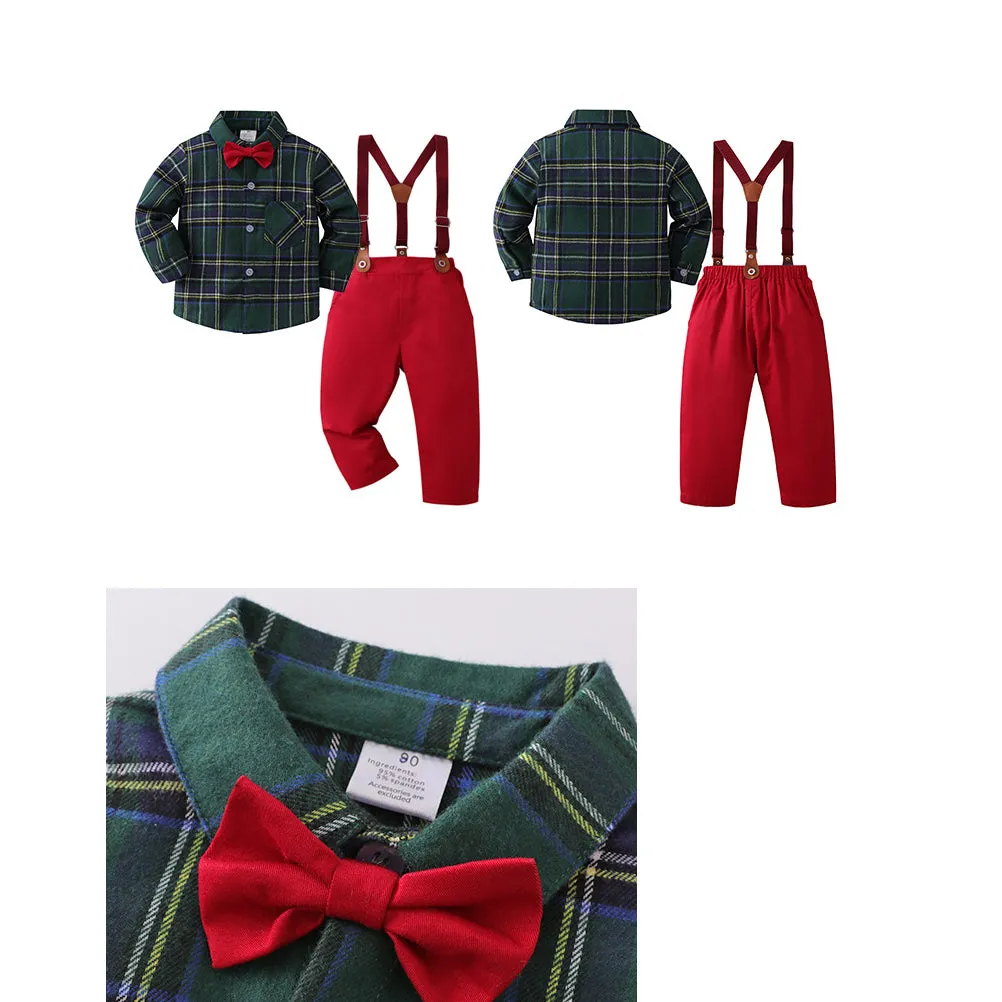 2 Pieces Set Baby Kid Boys Checked Bow Shirts And Trousers Suits Wholesale 221206380