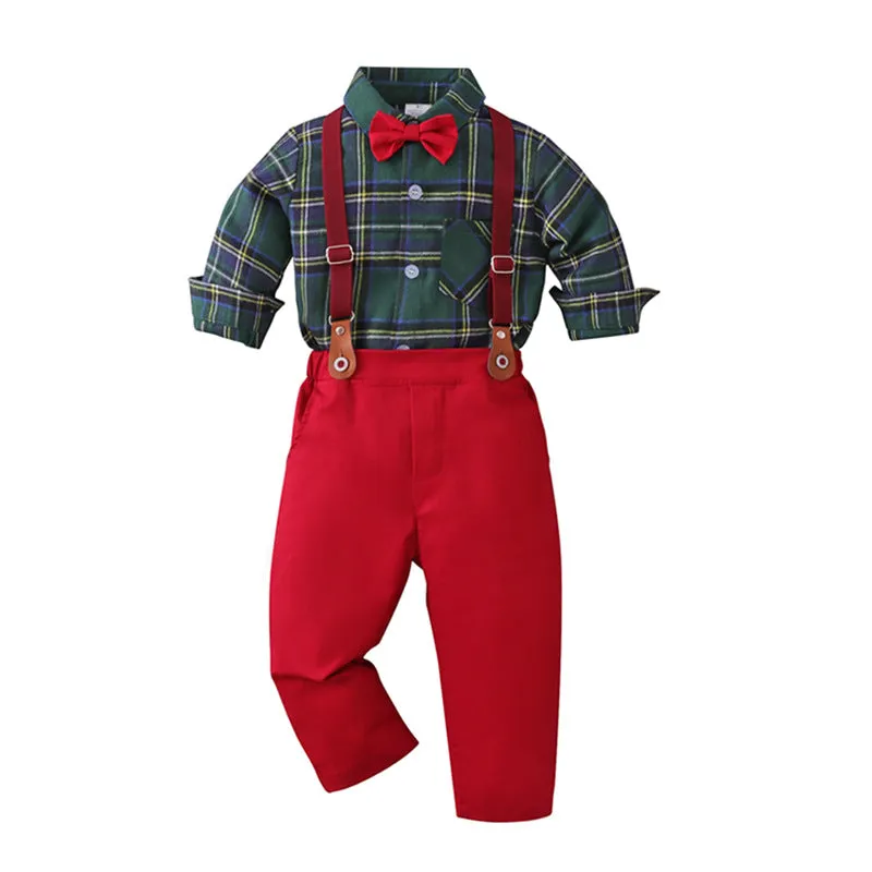 2 Pieces Set Baby Kid Boys Checked Bow Shirts And Trousers Suits Wholesale 221206380