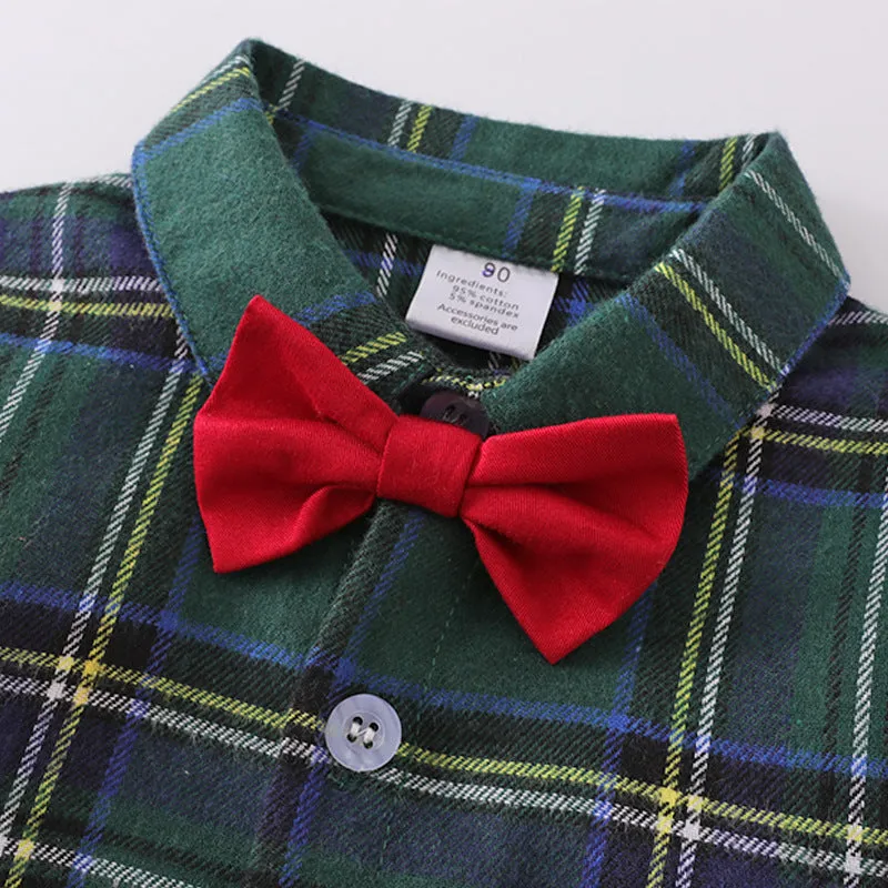 2 Pieces Set Baby Kid Boys Checked Bow Shirts And Trousers Suits Wholesale 221206380