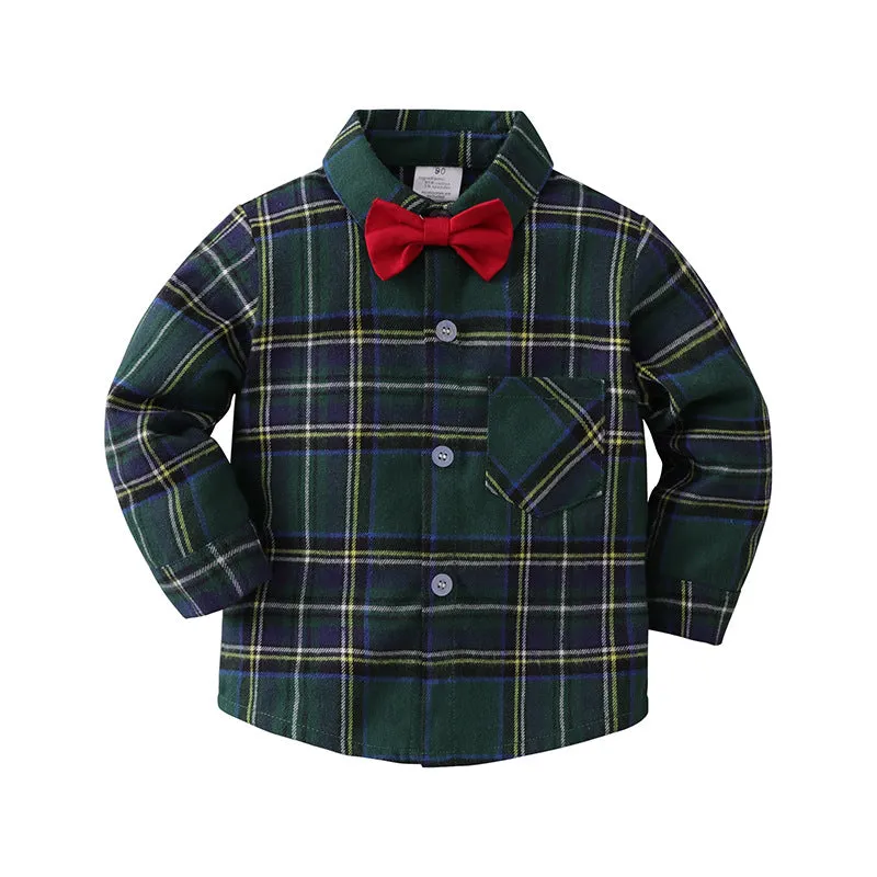 2 Pieces Set Baby Kid Boys Checked Bow Shirts And Trousers Suits Wholesale 221206380