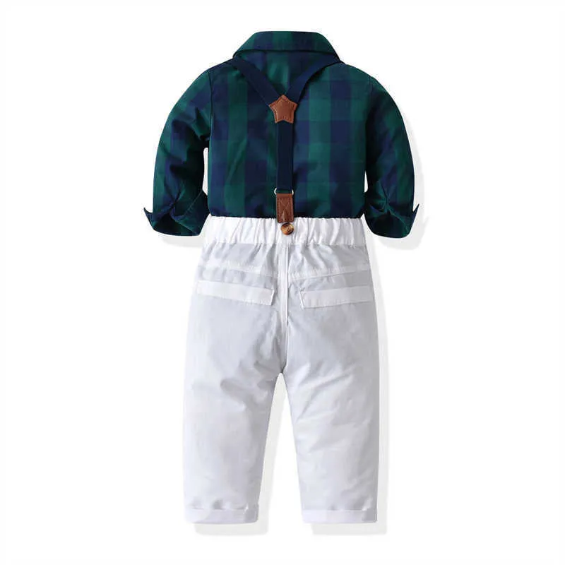 2 Pieces Set Baby Kid Boys Dressy Checked Bow Rompers And Suits Trousers Wholesale 211109401