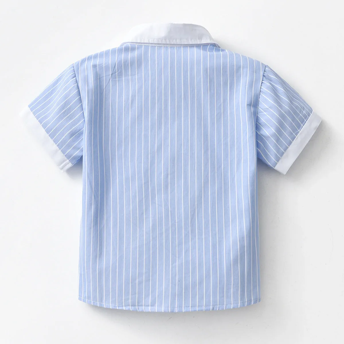 2 Pieces Set Baby Kid Boys Striped Bow Print Shirts And Solid Color Shorts Wholesale 220531181