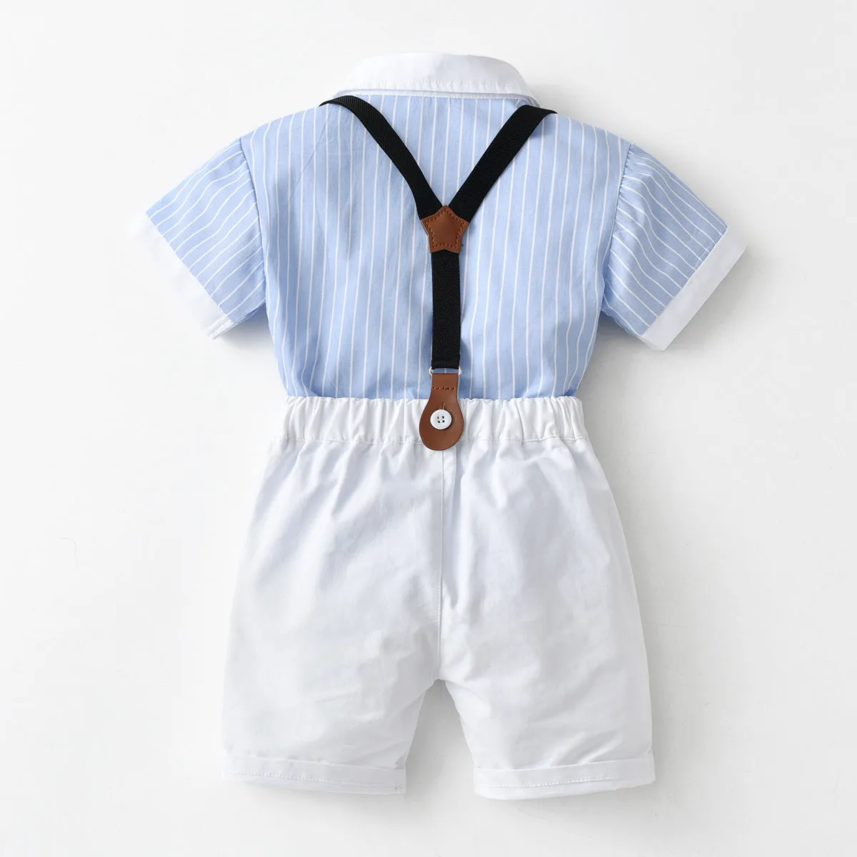 2 Pieces Set Baby Kid Boys Striped Bow Print Shirts And Solid Color Shorts Wholesale 220531181