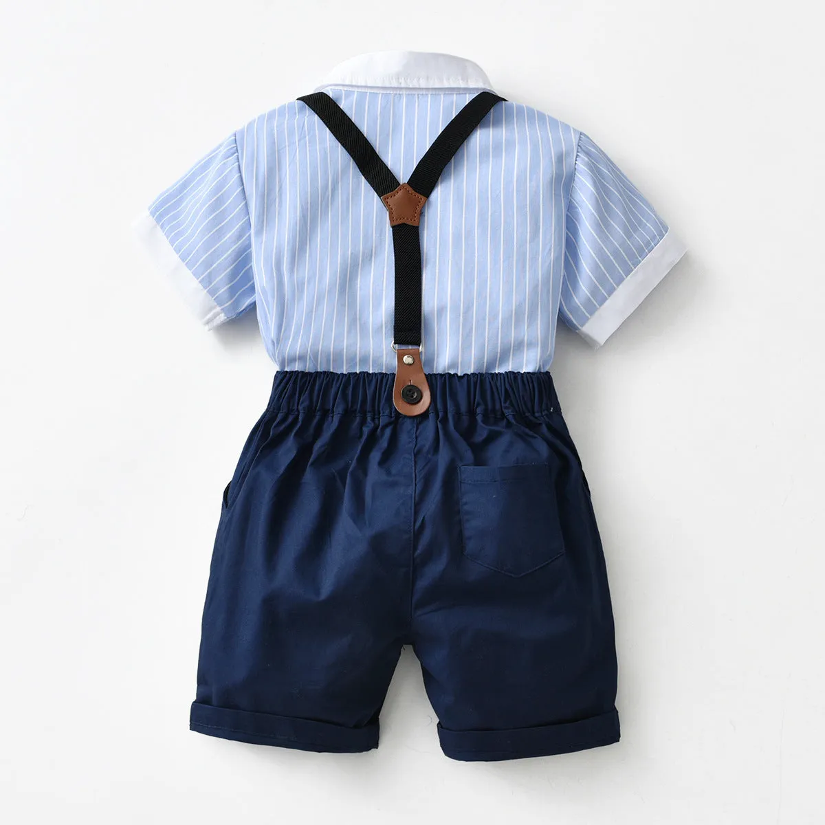2 Pieces Set Baby Kid Boys Striped Bow Print Shirts And Solid Color Shorts Wholesale 220531181