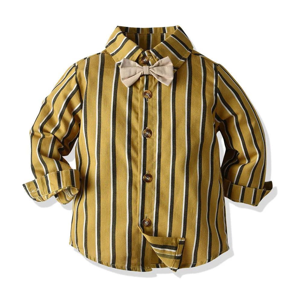 2 Pieces Set Baby Kid Boys Striped Bow Shirts And Solid Color Jumpsuits Wholesale 23041140