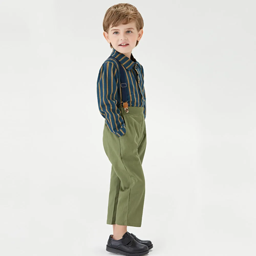 2 Pieces Set Baby Kid Boys Striped Bow Shirts And Solid Color Jumpsuits Wholesale 23041140
