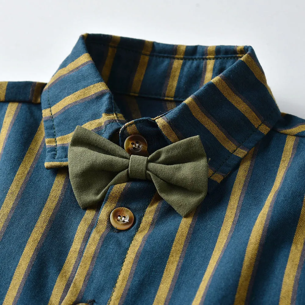 2 Pieces Set Baby Kid Boys Striped Bow Shirts And Solid Color Jumpsuits Wholesale 23041140