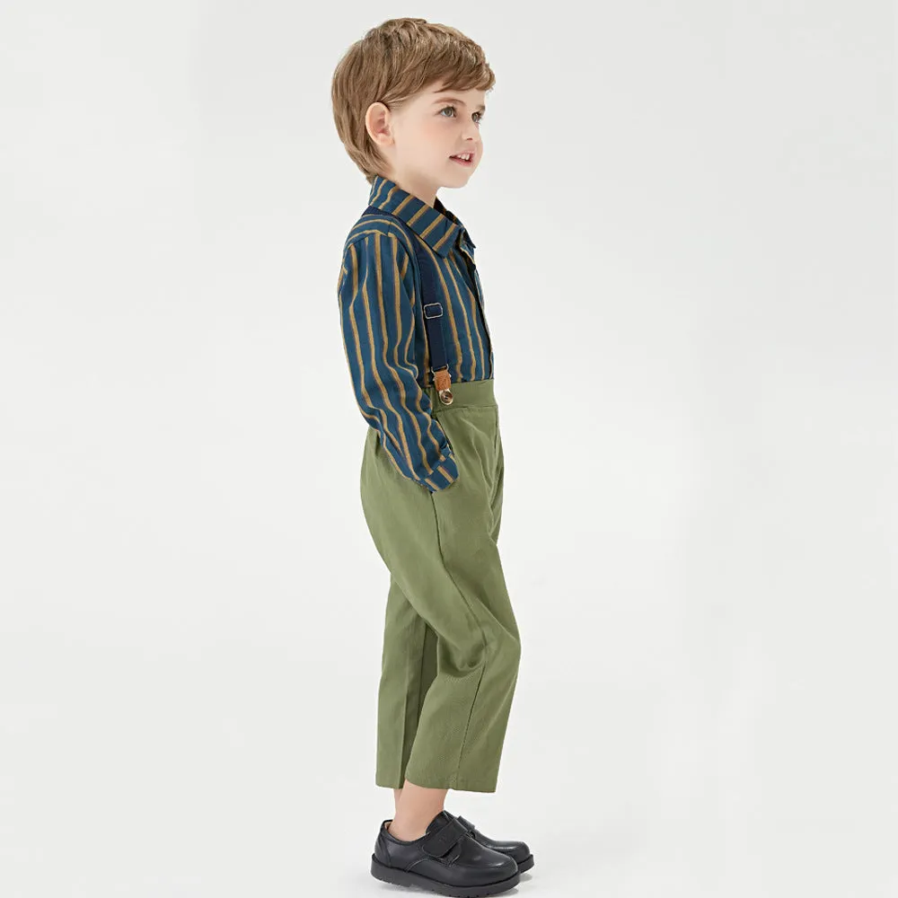 2 Pieces Set Baby Kid Boys Striped Bow Shirts And Solid Color Jumpsuits Wholesale 23041140
