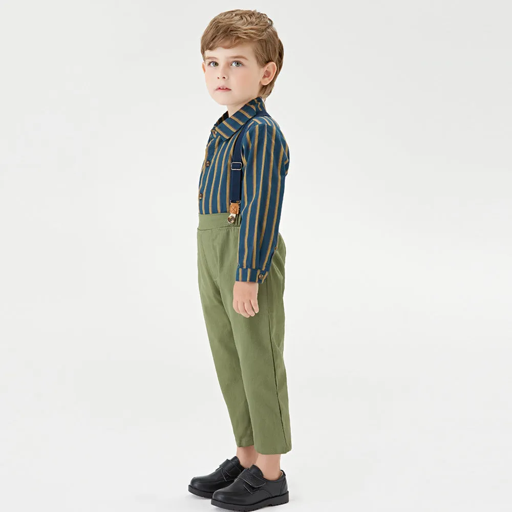 2 Pieces Set Baby Kid Boys Striped Bow Shirts And Solid Color Jumpsuits Wholesale 23041140