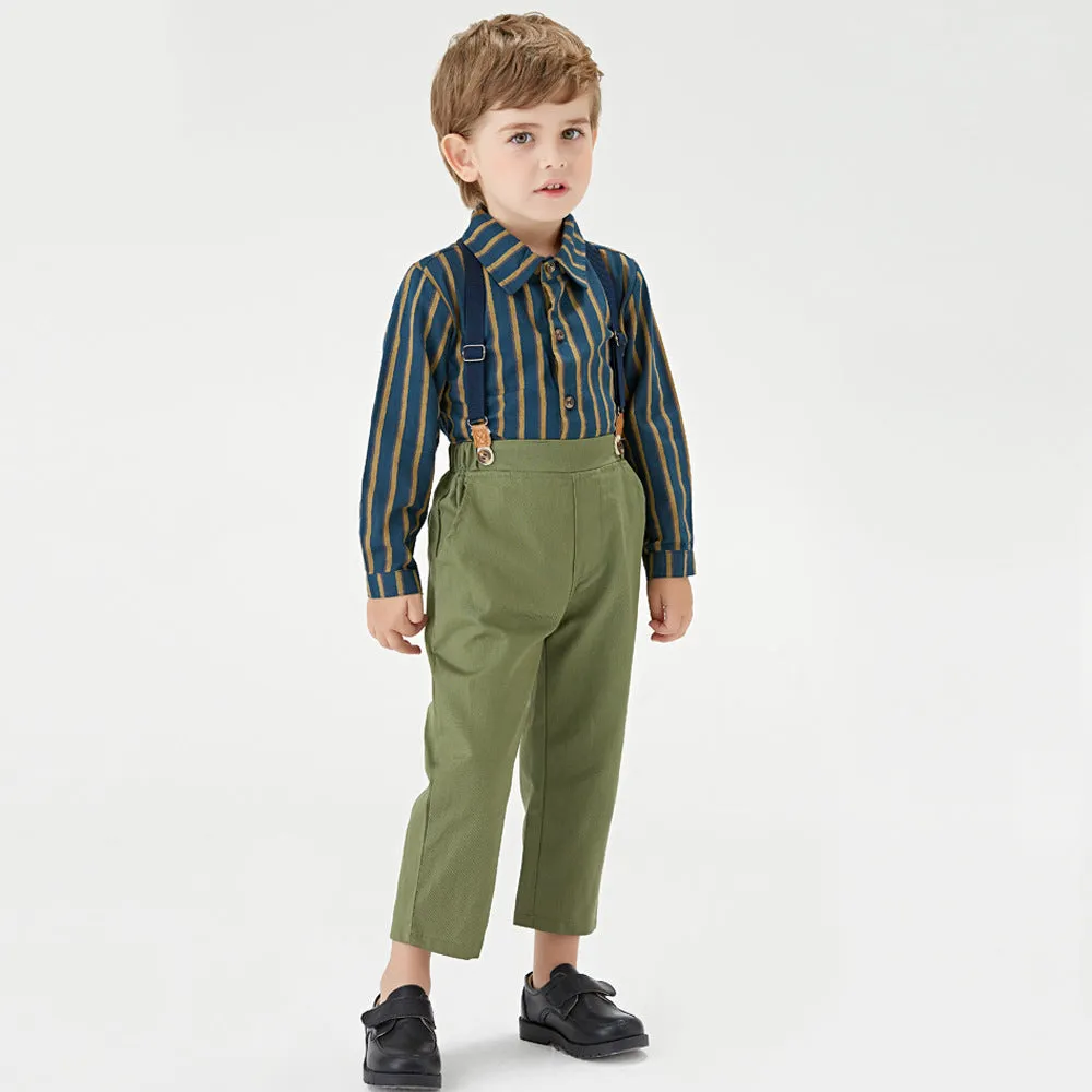 2 Pieces Set Baby Kid Boys Striped Bow Shirts And Solid Color Jumpsuits Wholesale 23041140
