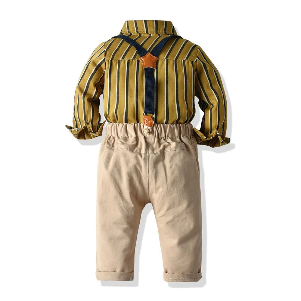 2 Pieces Set Baby Kid Boys Striped Bow Shirts And Solid Color Jumpsuits Wholesale 23041140
