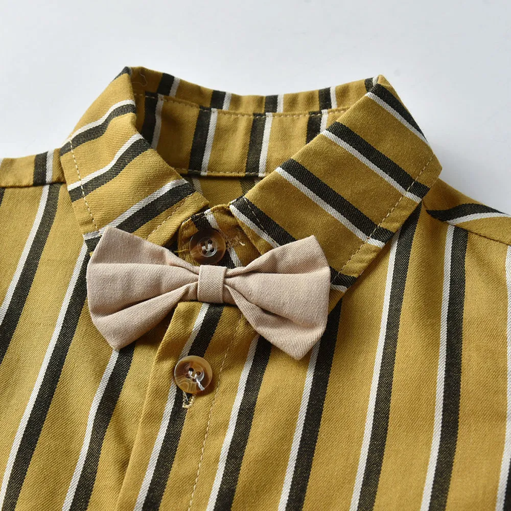 2 Pieces Set Baby Kid Boys Striped Bow Shirts And Solid Color Jumpsuits Wholesale 23041140