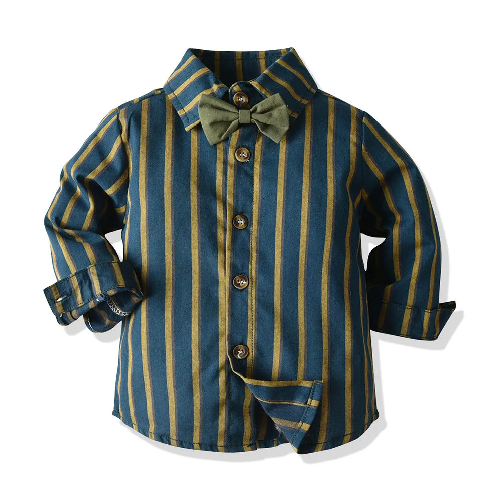 2 Pieces Set Baby Kid Boys Striped Bow Shirts And Solid Color Jumpsuits Wholesale 23041140