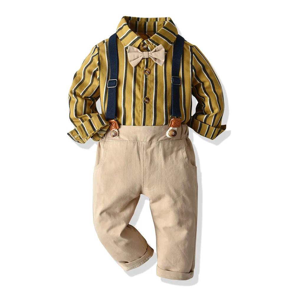 2 Pieces Set Baby Kid Boys Striped Bow Shirts And Solid Color Jumpsuits Wholesale 23041140