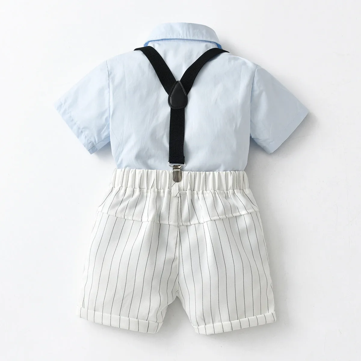 2 Pieces Set Baby Kid Boys Striped Print Shorts Solid Color And Bow Shirts Wholesale 220531180