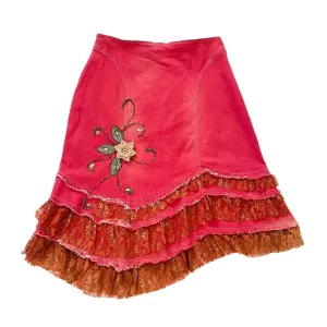 2000s Lacy Red Denim Skirt (XL)