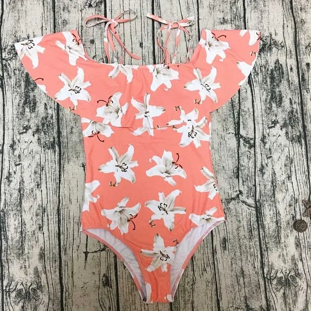 2019 Swimwear Women One Piece Ruffle Padded Monokini