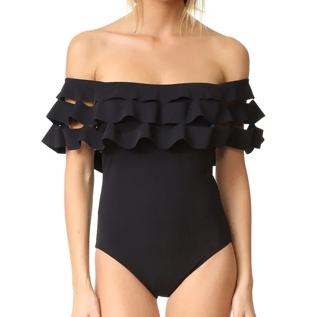 2019 Swimwear Women One Piece Ruffle Padded Monokini
